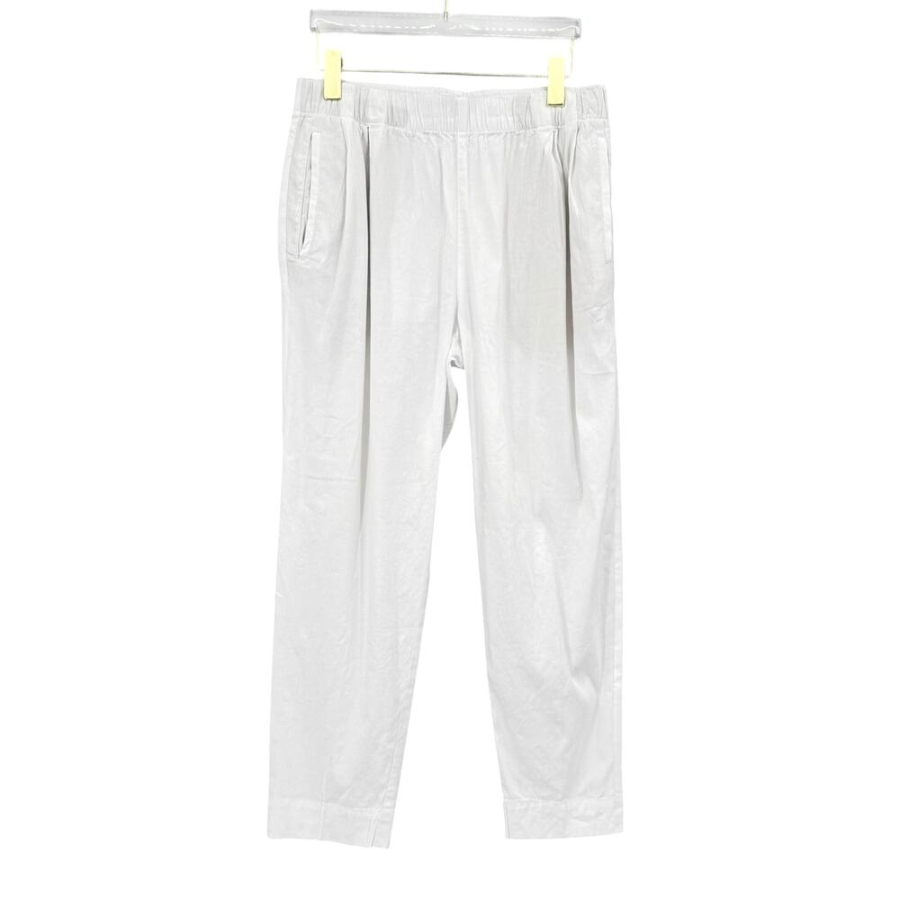 Vince White Linen Blend Straight Leg Pull On Pleated Ankle Cropped Summer Pants